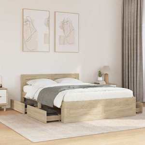 vidaXL Cadru de pat cu sertar 2 pcs Sonoma 137 x 188 cm Lemn compozit imagine