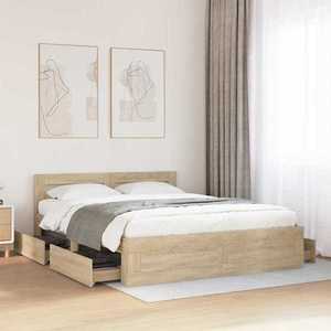 vidaXL Cadru de pat cu sertar 2 pcs Sonoma 153 x 203 cm Lemn compozit imagine