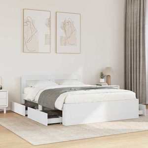 vidaXL Cadru de pat cu headboard 2 pcs Alb 137 x 188 cm Lemn compozit imagine