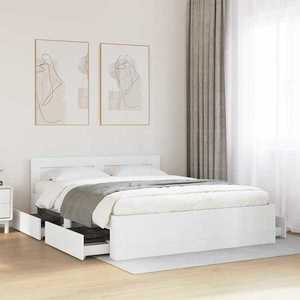 vidaXL Cadru de pat cu headboard 2 pcs Alb 150 x 200 cm Lemn compozit imagine