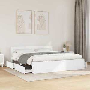 vidaXL Cadru de pat cu headboard 2 pcs Alb 193 x 203 cm Lemn compozit imagine