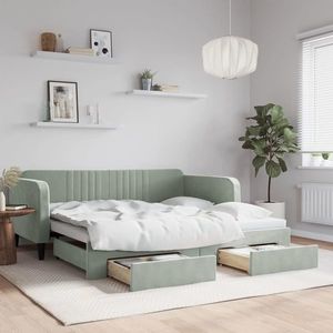 vidaXL Pat de zi cu extensie/sertare, gri deschis, 100x190 cm, catifea imagine