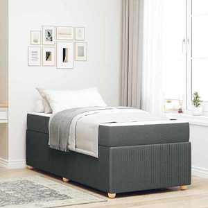 vidaXL Cadru de pat cu saltea Gri închis 90 x 200 cm țesătură imagine