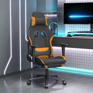 vidaXL Scaun de gaming cu masaj/suport picioare, negru / oranj, textil imagine