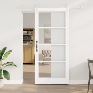 vidaXL Ușă glisantă Alb 93 x 211 cm Lemn masiv de pin și sticlă imagine