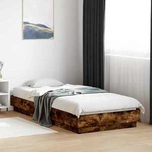 vidaXL Cadru de pat la sol Stejar fumuriu 80 x 200 cm Lemn prelucrat imagine