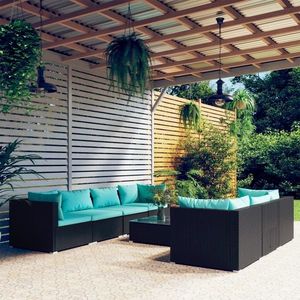vidaXL Set mobilier de grădină cu perne, 8 piese, negru, poliratan imagine