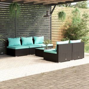 vidaXL Set mobilier de grădină cu perne, 6 piese, negru, poliratan imagine