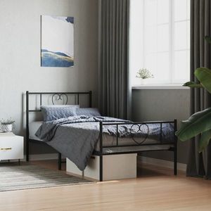 vidaXL Cadru pat metalic cu tăblii de cap/picioare, negru, 90x200 cm imagine