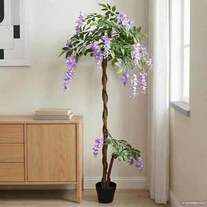 vidaXL Copac artificial cu flori de fasole Violet 80 x 18 x 160 cm imagine