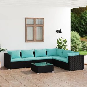 vidaXL Set mobilier de grădină cu perne, 7 piese, negru, poliratan imagine