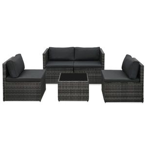 vidaXL Set mobilier de grădină, 5 piese, negru, poliratan și sticlă imagine