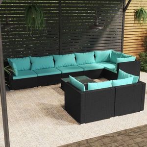 vidaXL Set mobilier de grădină cu perne, 9 piese, negru, poliratan imagine
