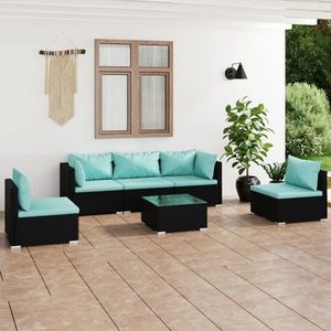 vidaXL Set mobilier de grădină cu perne, 6 piese, negru, poliratan imagine