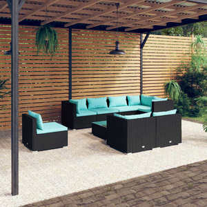 vidaXL Set mobilier de grădină cu perne, 9 piese, negru, poliratan imagine