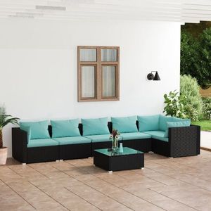 vidaXL Set mobilier de grădină cu perne, 7 piese, negru, poliratan imagine