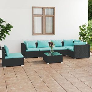 vidaXL Set mobilier de grădină cu perne, 7 piese, negru, poliratan imagine