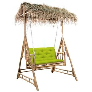 vidaXL Balansoar cu 2 locuri, cu frunze de palmier și pernă, 202 cm, bambus imagine