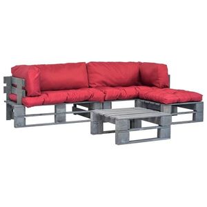 vidaXL Set mobilier de grădină din paleți cu perne roșii 4 piese, lemn imagine