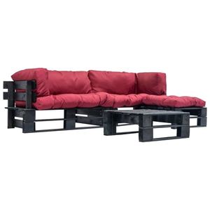vidaXL Set mobilier grădină din paleți cu perne roșii, 4 piese, lemn imagine