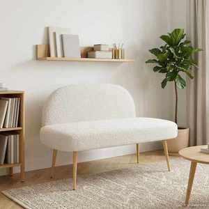 vidaXL Bancă tapițată cu spătar Crem 110 x 60 x 76 cm Bouclé imagine