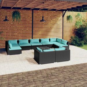 vidaXL Set mobilier de grădină cu perne, 10 piese, negru, poliratan imagine