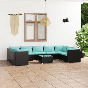 vidaXL Set mobilier de grădină cu perne, 10 piese, negru, poliratan imagine