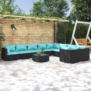 vidaXL Set mobilier de grădină cu perne, 10 piese, negru, poliratan imagine