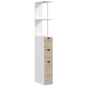 HOMCOM Coloană de Baie din Lemn cu Dulap, Rafturi și Sertare, 15x33x136 cm, Lemn Natural | Aosom Romania imagine