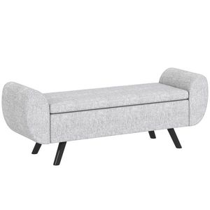 HOMCOM Bancă cu Spațiu de Depozitare cu Cotiere din Țesătură și Lemn 132x42x50 cm Gri | Aosom Romania imagine