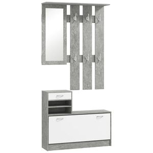 HOMCOM Mobilier Hol, 3 piese, cu Raft pentru Haine, Oglindă, 6 Cârlige, 2 Rafturi și Sertare, 90x24x177 cm, Gri | Aosom Romania imagine