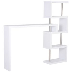 HOMCOM Birou pentru Studiu și Lucru, Design Modern, Alb și Lemn, 175x30x164.5 cm, Spațiu Amplu de Depozitare | Aosom Romania imagine