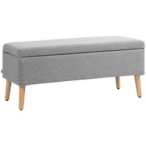 HOMCOM băncuță tapițată cu spațiu de depozitare, material textil tip in, picioare de lemn, capacitate 220 kg, 110x39x45 cm, gri | Aosom Romania imagine