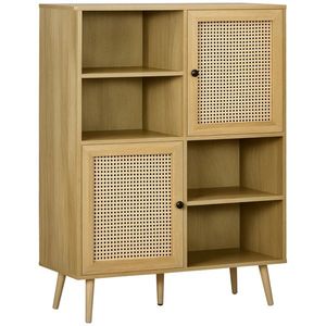 HOMCOM Bufet mobilier de depozitare dulap înalt aspect lemn și răchită design 2 uși - dim. 90L x 32, 5l x 120Î cm | Aosom Romania imagine
