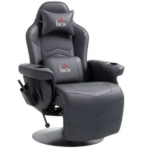 HOMCOM Fotoliu de gaming, Funcție de masaj, Spătar reglabil, Suport pentru picioare, până la 120 kg, Cadru din oțel, Piele ecologică, Negru | Aosom Romania imagine