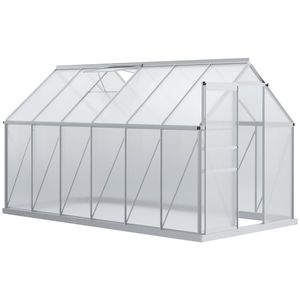 Outsunny Seră de Grădină din Policarbonat 7, 1 m² dim. 1, 9L x 3, 75l x 1, 99 m cu Fundație, Fereastră de Ventilație Reglabilă, Ușă Glisantă - Argintiu și Transparent | Aosom Romania imagine