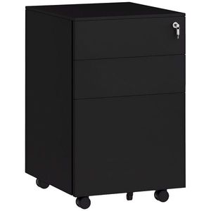 Vinsetto Container cu role și sertare, Negru, 3 sertare, blocabil, mobil, 37 cm x 43, 5 cm x 60 cm | Aosom Romania imagine