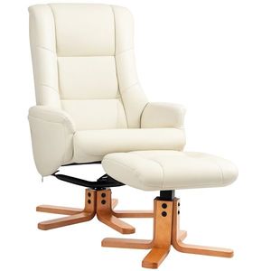 HOMCOM Fotoliu de Relaxare cu Taburet, Funcție de Culcare, Piele Ecologică, până la 150 kg, 71 x 84 x 102 cm, Crem | Aosom Romania imagine