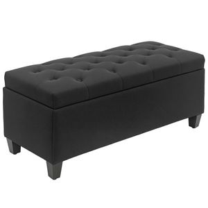 HOMCOM Bancă cu spațiu de depozitare, Truhenbank, poliester asemănător cu inul, lemn de cauciuc, Negru, 100 x 40 x 44 cm | Aosom Romania imagine