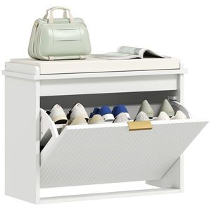 HOMCOM Banc pentru pantofi cu pernă șezut căptușit și sertar rabatabil pentru hol, cameră, 62 x 26 x 47, 5 cm, alb | Aosom Romania imagine