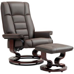 HOMCOM Fotoliu de relaxare cu taburet, rotativ & inalt reglabil, piele ecologică, până la 150 kg, cadru din lemn, Maro | Aosom Romania imagine