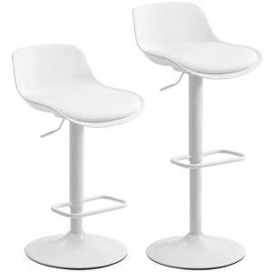 HOMCOM Set de 2 Scaune de Bar Rotative cu Spătar și Înălțime Reglabilă Alb | Aosom Romania imagine