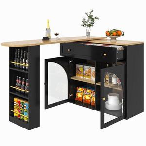 Masă de bar extensibilă cu spațiu de depozitare, Negru | Aosom Romania imagine