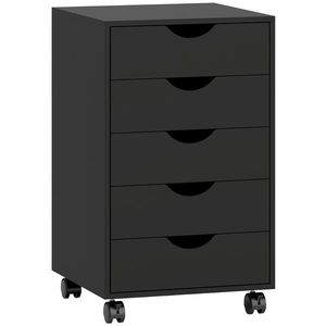 HOMCOM Corp de birou mobil, corp de depozitare pe roți pentru birou, 5 sertare, 40 x 40 x 67 cm, negru | Aosom Romania imagine