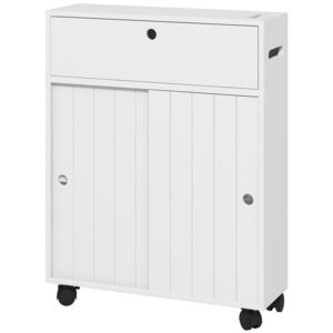kleankin Corp de depozitare toaletă/baie cu locaș pentru hârtie igienică pe roți - 52 x 17 x 67 cm alb | Aosom Romania imagine