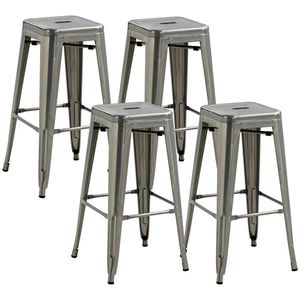 HOMCOM Set de 4 scaune de bar industriale empilabile înălțime șezut 76 cm metal argintiu | Aosom Romania imagine