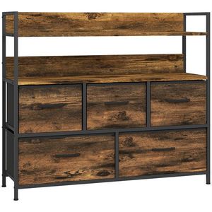 HOMCOM Comodă, mobilier de depozitare, 5 sertare din material textil pliabile și detașabile și rafturi, 98 x 29 x 85 cm, maro rustic | Aosom Romania imagine