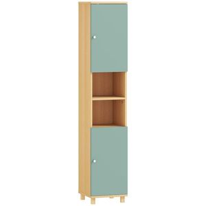 HOMCOM Mobilier de baie corp de depozitare 2 dulapuri 2 compartimente deschise rafturi reglabile 30 x 30 x 166 cm, verde | Aosom Romania imagine
