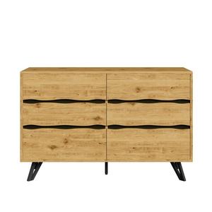 Comodă cu 6 sertare, picioare metalice, mult spațiu de depozitare, 120x40x75, 5 cm, Culoare naturală imagine