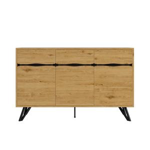 Comodă cu 3 uși, picioare metalice, mult spațiu de depozitare, 140x40x75, 5 cm, Culoare naturală imagine